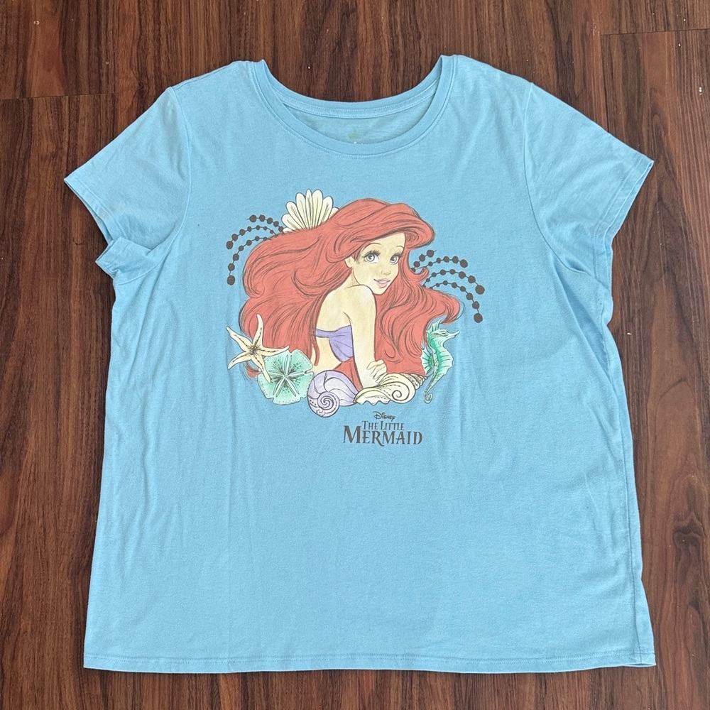 4/$45 The Little Mermaid XL Ariel Light Blue Cap Sleeve Disney T-Shirt
